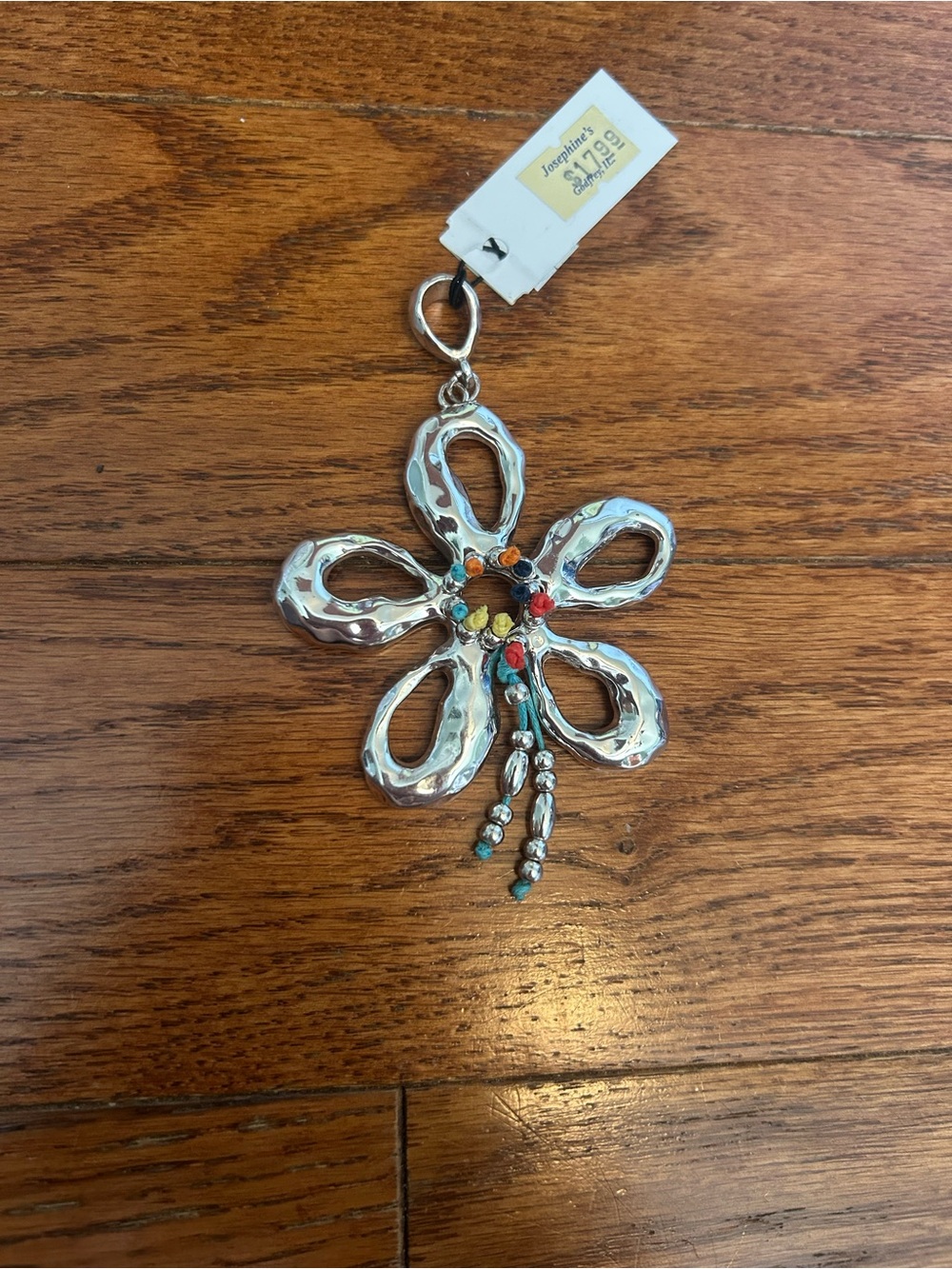 Source Unknown Silver Flower Charm with Multicolor Accents